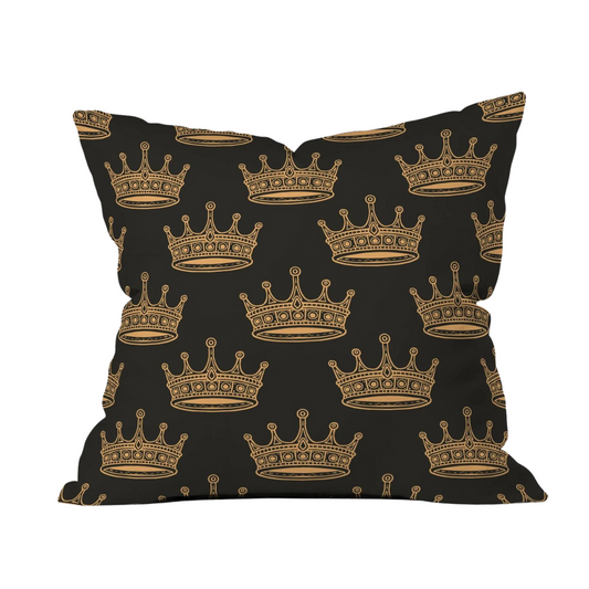 Crown Pattern Black Pillow Cover
